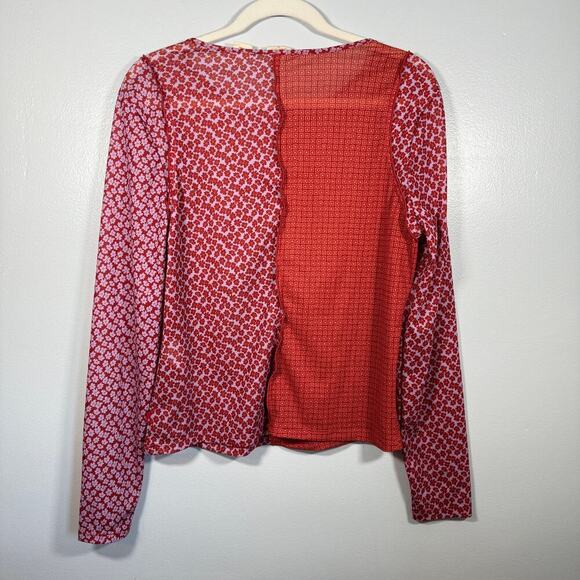 Levi’s Mesh Patchwork Long Sleeve Top XL Sheer Floral Geometric Print Y2K - Picture 2 of 6